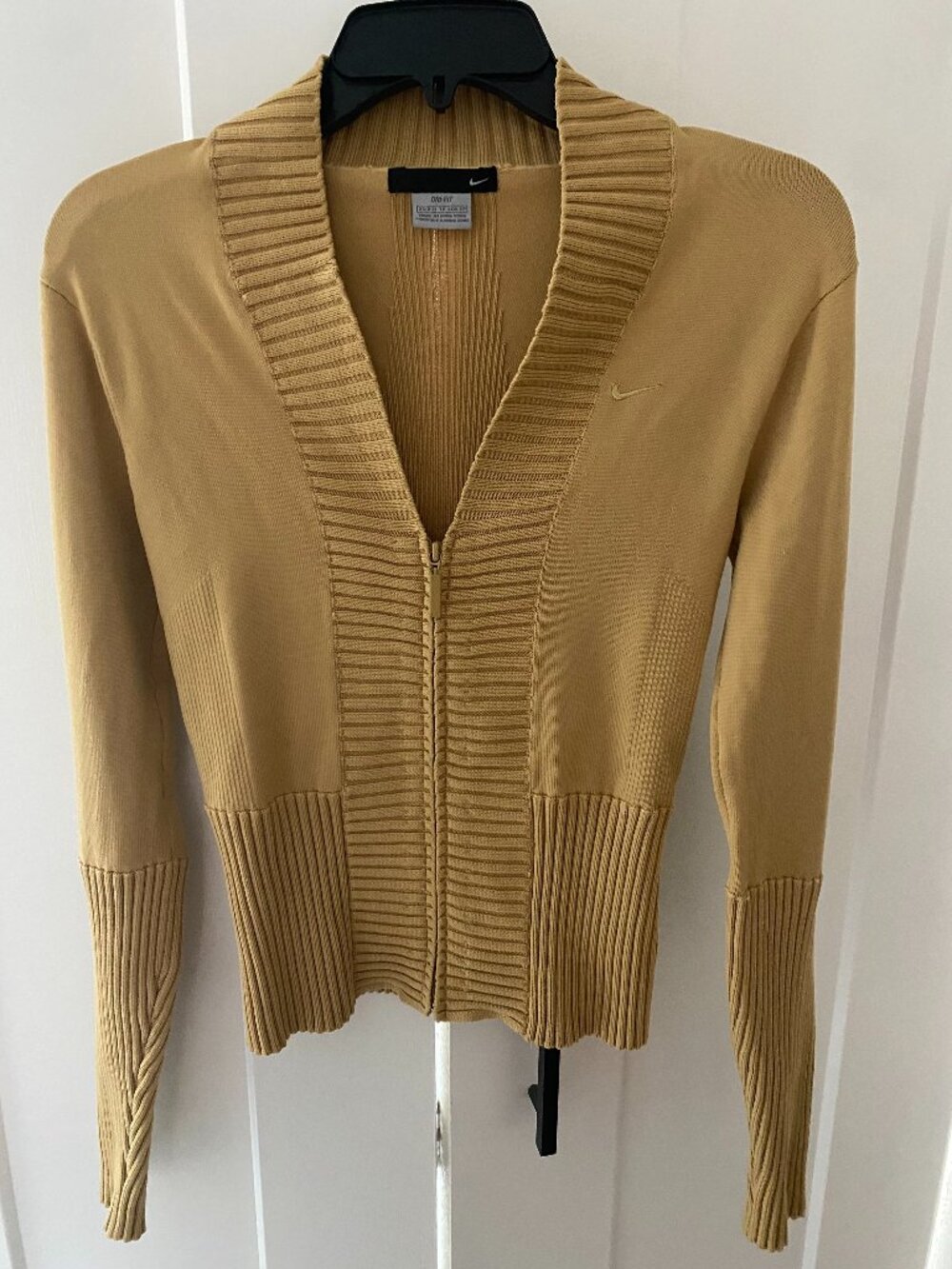 Vintage Nike Dri-FIT Ribbed Full Zip Cardigan Jacket, Tan/Gold Y2K Boho- Size XS